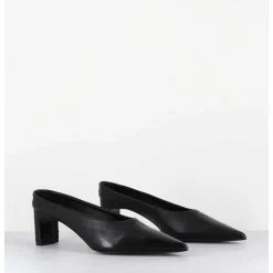 Mules Bout Pointu Petit Talon En Cuir Noir - Mulp Black Cowhide