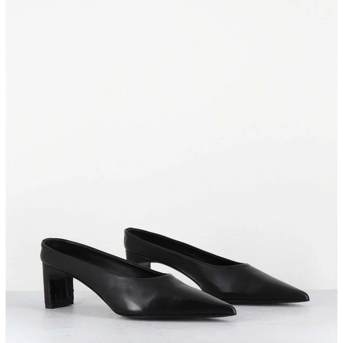 Mules Bout Pointu Petit Talon En Cuir Noir - Mulp Black Cowhide