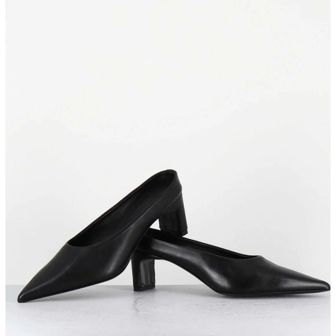 Mules Bout Pointu Petit Talon En Cuir Noir - Mulp Black Cowhide