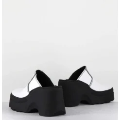 Mules Compensees Cuir Blanc 90S Wedge - Mirabella White Mules