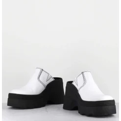 Mules Compensees Cuir Blanc 90S Wedge - Mirabella White Mules