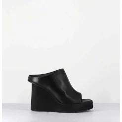 Mules Compensees Destructure En Cuir Noir - 3781 Gas Nero