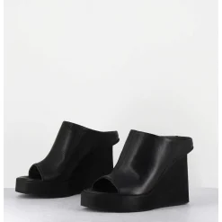Mules Compensees Destructure En Cuir Noir - 3781 Gas Nero