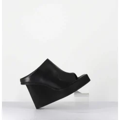 Mules Compensees Destructure En Cuir Noir - 3781 Gas Nero