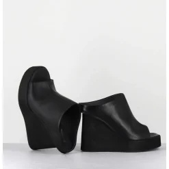 Mules Compensees Destructure En Cuir Noir - 3781 Gas Nero