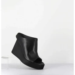 Mules Compensees Destructure En Cuir Noir - 3781 Gas Nero