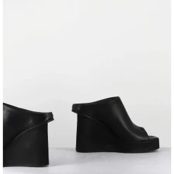 Mules Compensees Destructure En Cuir Noir - 3781 Gas Nero