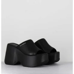 Mules Compensees En Cuir Noir 90S - 1C6764D Travel Black