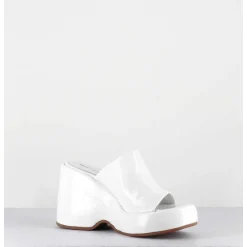 Mules Compensees 90S En Cuir Vernis Blanc - Masa4 Cindy Bianco