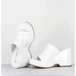 Mules Compensees 90S En Cuir Vernis Blanc - Masa4 Cindy Bianco