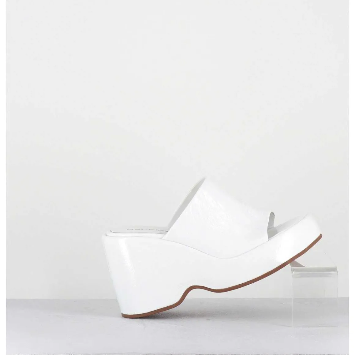 Mules Compensees 90S En Cuir Vernis Blanc - Masa4 Cindy Bianco