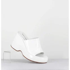 Mules Compensees 90S En Cuir Vernis Blanc - Masa4 Cindy Bianco