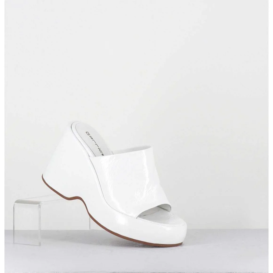 Mules Compensees 90S En Cuir Vernis Blanc - Masa4 Cindy Bianco