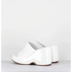 Mules Compensees 90S En Cuir Vernis Blanc - Masa4 Cindy Bianco