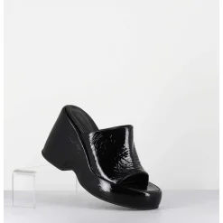 Mules Compensees 90S En Cuir Vernis Noir - Masa2 Cindy Nero