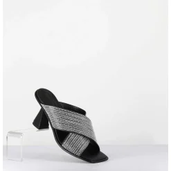 Mules Cuir Noir & Perles - Liza Var Nero