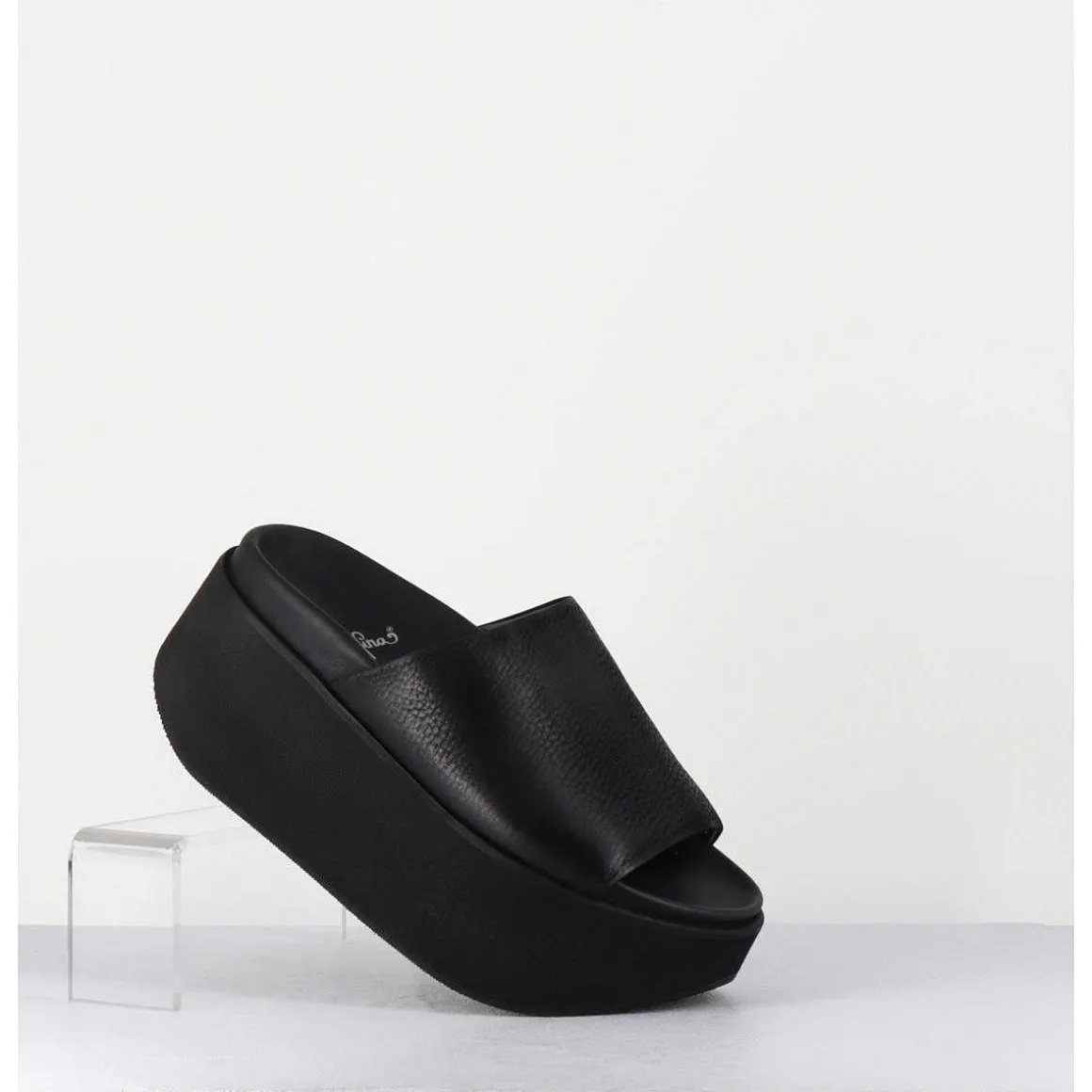 Mules Cuir Noir Semelle Bloc Legere Esprit Japonais - 3300 Gas Nero