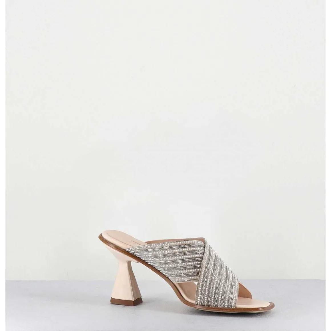 Mules Cuir Nude & Perles - Lizau Var Argento