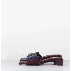 Mules Cuir Violet & Fils Bleus Petit Talon - Fifi Tumbled Mauve