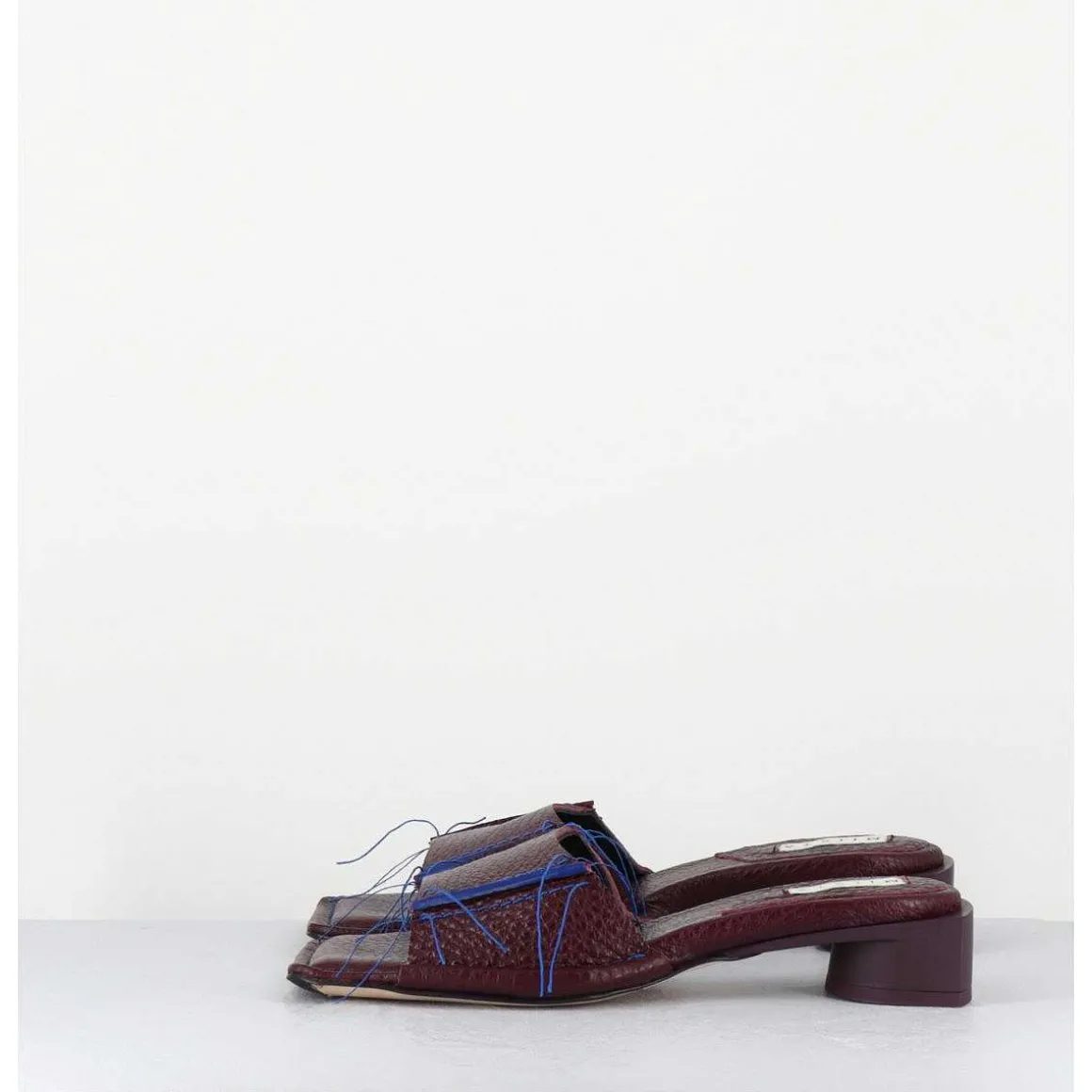Mules Cuir Violet & Fils Bleus Petit Talon - Fifi Tumbled Mauve