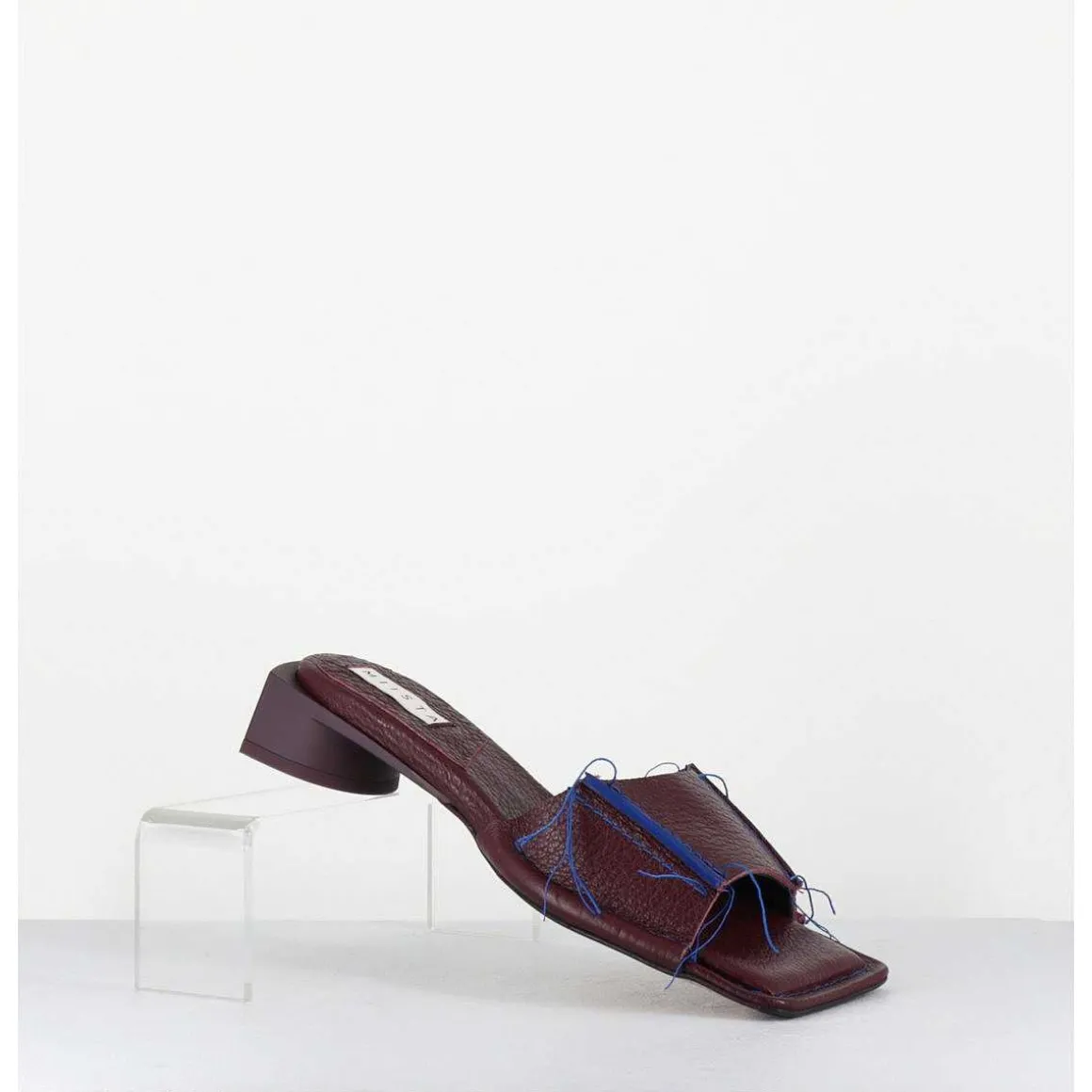 Mules Cuir Violet & Fils Bleus Petit Talon - Fifi Tumbled Mauve