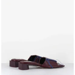 Mules Cuir Violet & Fils Bleus Petit Talon - Fifi Tumbled Mauve