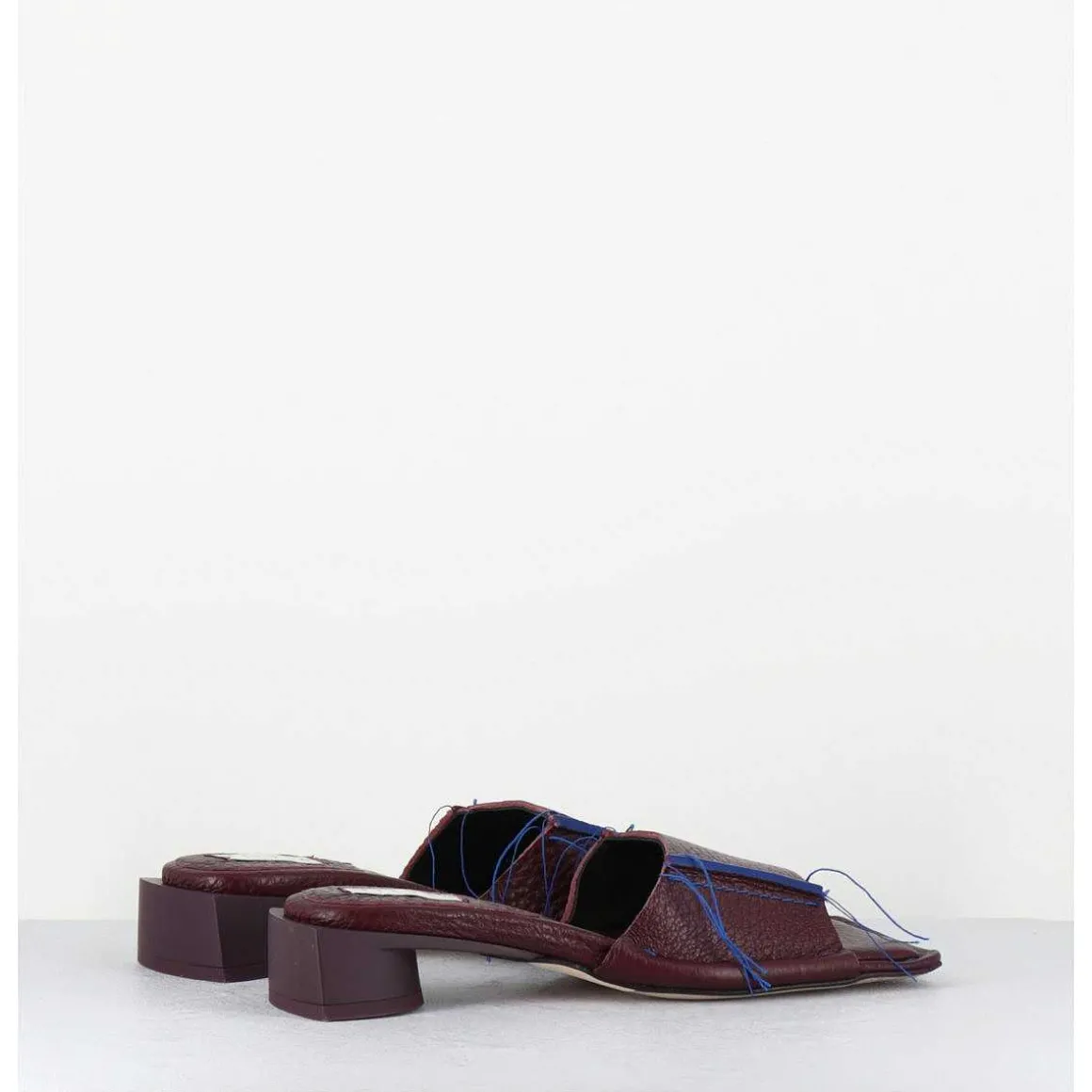 Mules Cuir Violet & Fils Bleus Petit Talon - Fifi Tumbled Mauve