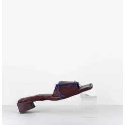 Mules Cuir Violet & Fils Bleus Petit Talon - Fifi Tumbled Mauve