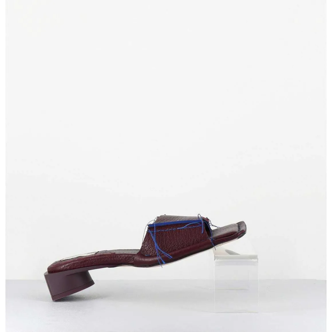 Mules Cuir Violet & Fils Bleus Petit Talon - Fifi Tumbled Mauve