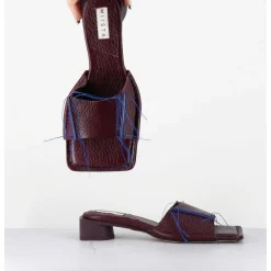 Mules Cuir Violet & Fils Bleus Petit Talon - Fifi Tumbled Mauve