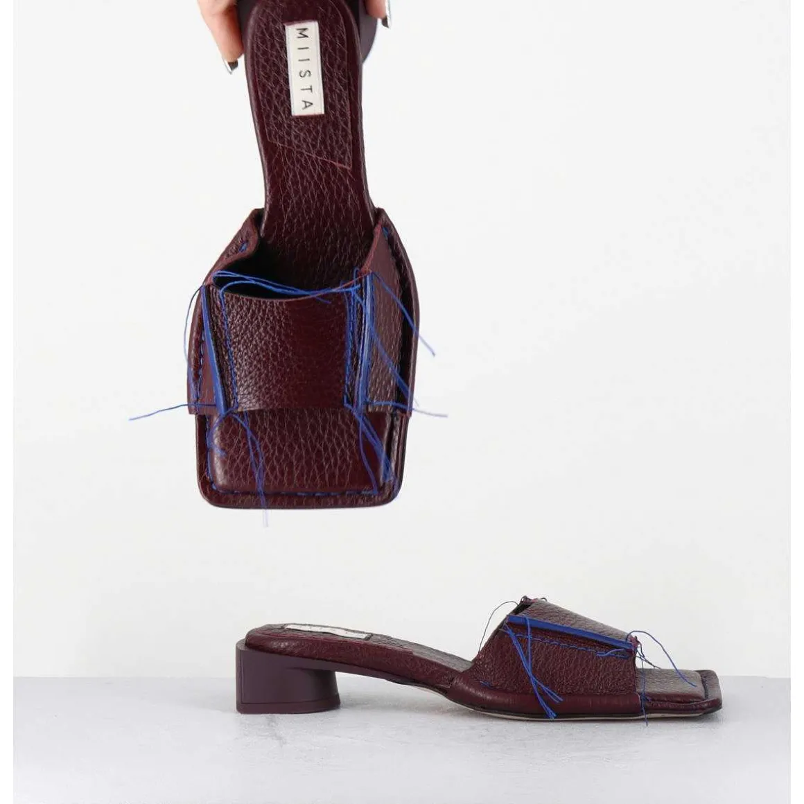 Mules Cuir Violet & Fils Bleus Petit Talon - Fifi Tumbled Mauve