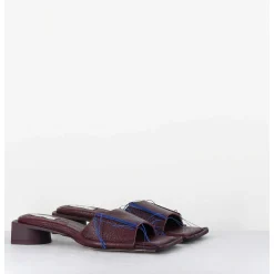 Mules Cuir Violet & Fils Bleus Petit Talon - Fifi Tumbled Mauve
