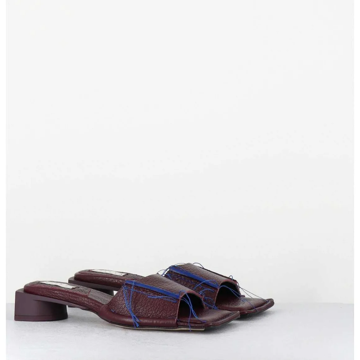 Mules Cuir Violet & Fils Bleus Petit Talon - Fifi Tumbled Mauve