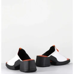 Mules En Cuir Blanc & Zip Orange - Bertie White Sandals