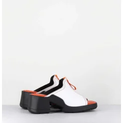 Mules En Cuir Blanc & Zip Orange - Bertie White Sandals