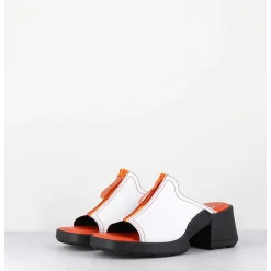 Mules En Cuir Blanc & Zip Orange - Bertie White Sandals
