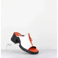 Mules En Cuir Blanc & Zip Orange - Bertie White Sandals