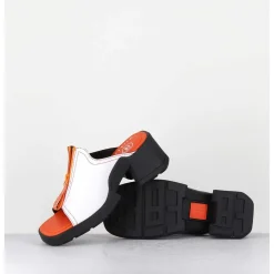 Mules En Cuir Blanc & Zip Orange - Bertie White Sandals
