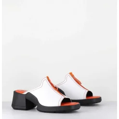 Mules En Cuir Blanc & Zip Orange - Bertie White Sandals