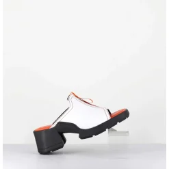 Mules En Cuir Blanc & Zip Orange - Bertie White Sandals