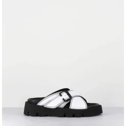 Mules En Cuir Blanc Semelle Crantee - Lacey White Sandals