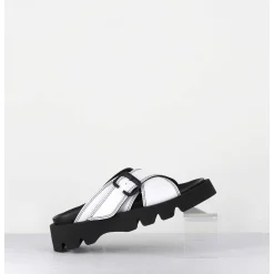 Mules En Cuir Blanc Semelle Crantee - Lacey White Sandals