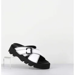 Mules En Cuir Blanc Semelle Crantee - Lacey White Sandals