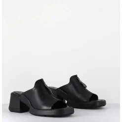 Mules En Cuir Noir & Zip - Bertie Black Sandals