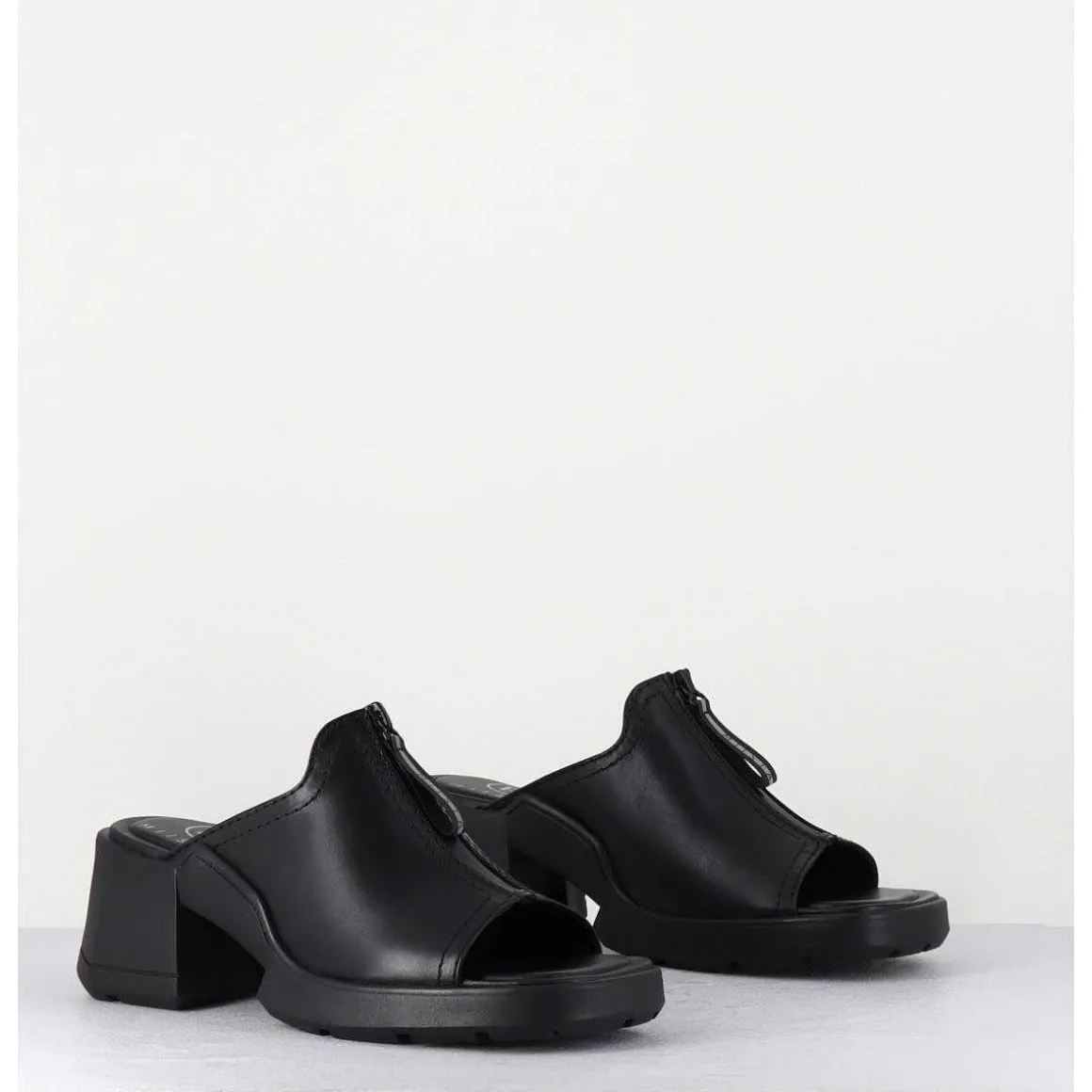 Mules En Cuir Noir & Zip - Bertie Black Sandals