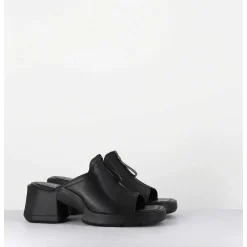 Mules En Cuir Noir & Zip - Bertie Black Sandals