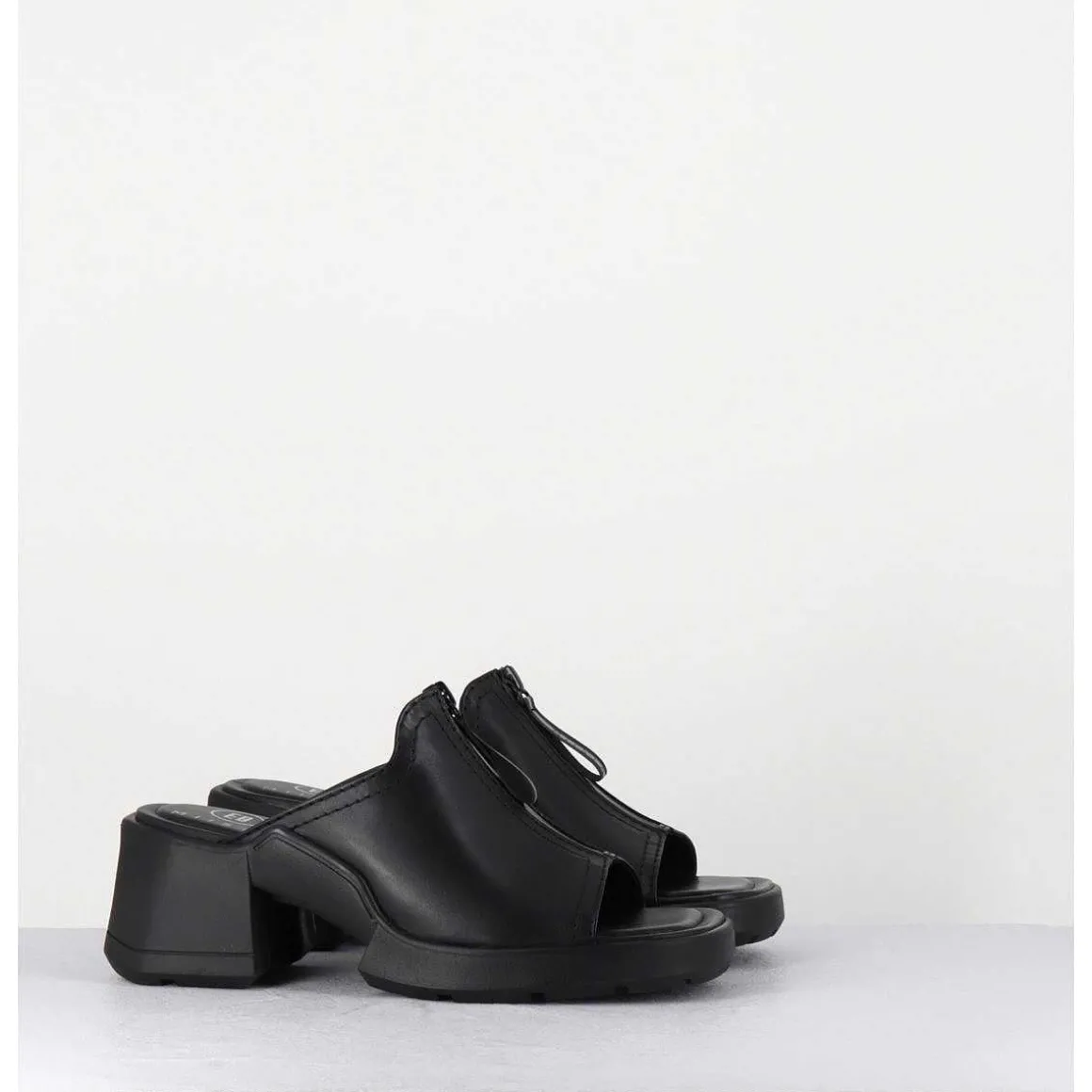 Mules En Cuir Noir & Zip - Bertie Black Sandals