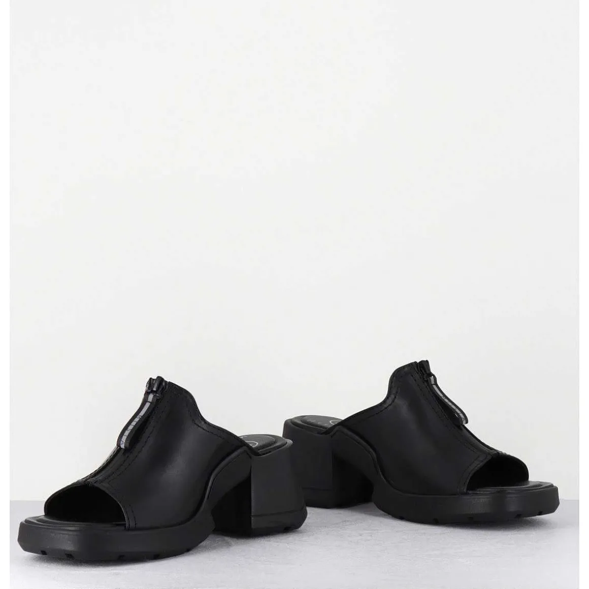 Mules En Cuir Noir & Zip - Bertie Black Sandals