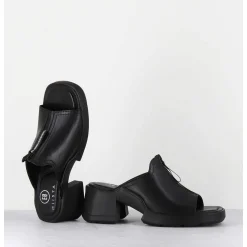 Mules En Cuir Noir & Zip - Bertie Black Sandals