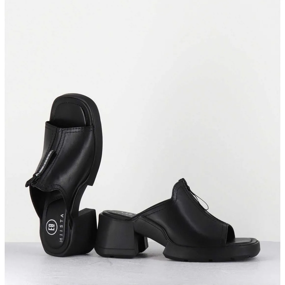 Mules En Cuir Noir & Zip - Bertie Black Sandals